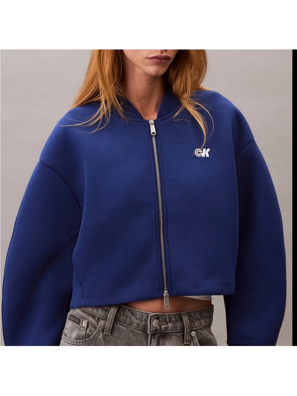 Calvin Klein Jeans Royal Blue Scuba Bomber Jacket‎ CK Logo Size L